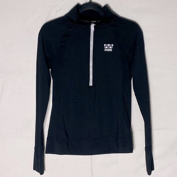 5/$25 VICTORIA’S Secret PINK Black Half Zip Mock Neck Long Sleeve Top XS - Picture 1 of 9